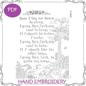 Now I Lay me Down to Sleep Wall Panel - DIY Hand Embroidery - DIGITAL PDF file - A Farm picture with a Little Boy & Dog laying under a tree