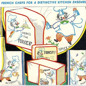 フランス人シェフの手刺繍ディッシュタオル 244 PDFファイルを2Uにメールで即時ダウンロード Whats Cookin Eat Hearty In a Stew Spice of Life