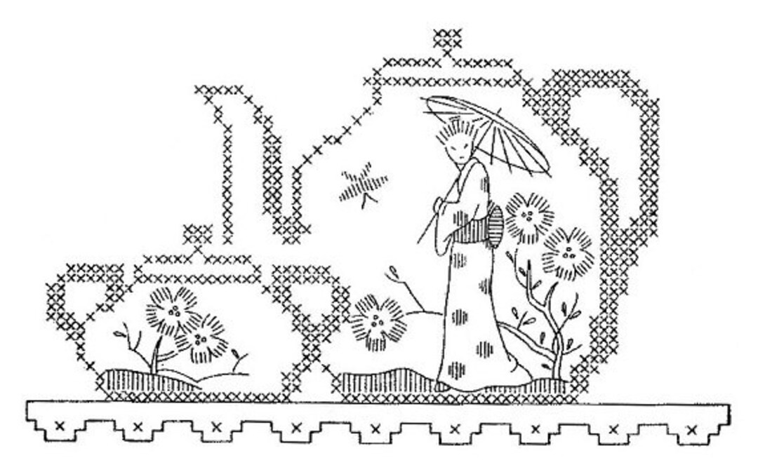 Hand Embroidery Pattern 2572 Lovely Oriental Cross Stitch Towels