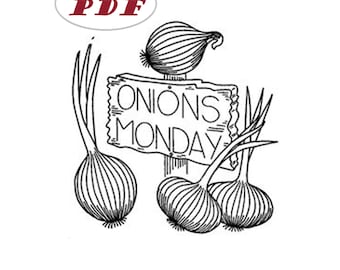 Vintage Hand Embroidery pattern 3403 Days of the Week Vegetables - Printable PDF Download - Onions Peppers Carrots Beans Tomatoes Corn