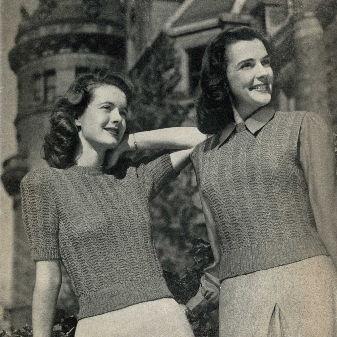 Vintage Knitting PATTERN 4221-4222 Knit Pullover Sleeveless SWEATER ...