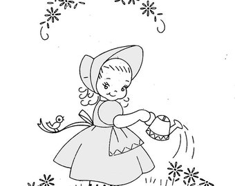 Vtg Embroidery 832 Darling Children in Applique Clothing for Kitchen Dish Towels or Guest Towels in PDF format Instant Download