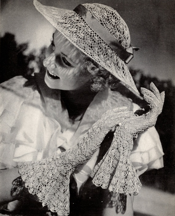 1930s Crochet Hat Gloves PATTERN Fit for a Wedding Bridal  display picture 3