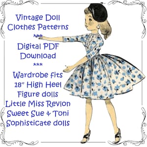 Vintage Doll Clothes pattern for 18&quot; High Heel Fashion dolls such as Miss Revlon Toni Sweet Sue Cindy - Printable PDF Download - Six outfits
