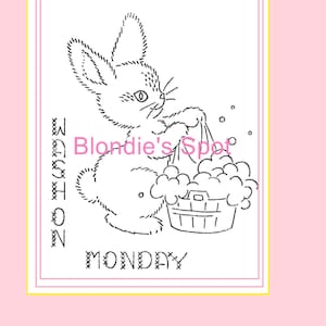 Bunnies Rabbits for Hand Embroidery Dish Towels 2090 Digital PDF file for Days of the Week Tea Towels Monday wash Tuesday iron Wed mend