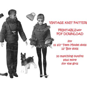 Vintage Knitting patterns for High Heel Teen Model dolls Barbie Ken Sweaters Pants Jackets Hats Stole Evening blouse  Printable PDF Download