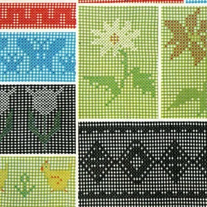 Motifs poulet à gratter ou carreaux vichy des années 50 4726 Bordure coeur Rose diamant marguerite poupée en papier papillon format PDF Téléchargement instantané des années 40