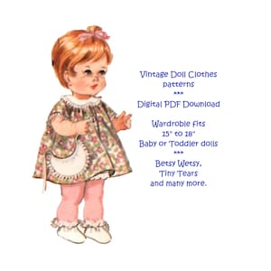 Betsy Wetsy or Tiny Tears Doll Clothes Patterns for 15&quot; or 18&quot; Baby or Toddler Dolls, Digital PDF Download, 5 Outfits, Doll Collector Gifts