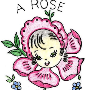 Animated Flowers for Pictures - Violet - Rose - Daisy for Dish Towels, Tablecloths & more - Digital Hand Embroidery Transfers 1950&#39;s