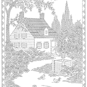 Printable Pattern 3160 - English Cottage - House - English Garden, Picture Digital PDF file Hand Embroidery pattern 14&quot;x 20&quot; Wishing well