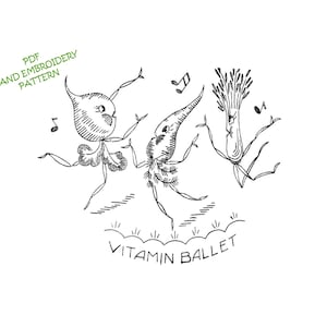 Charming Vintage Embroidery Pattern: Animated Vegetable PDF Download - Dancing Vegetables for Dish Towels, Pot Holders, Aprons Kitchen decor