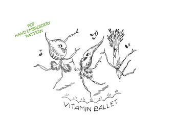 Charming Vintage Embroidery Pattern: Animated Vegetable PDF Download - Dancing Vegetables for Dish Towels, Pot Holders, Aprons Kitchen decor