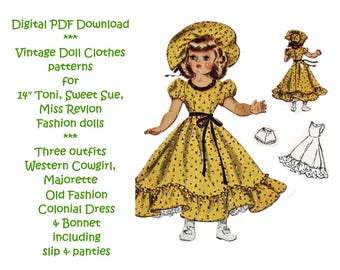 Vintage Doll Clothing PATTERN for 14' Toni Sweet Sue Missy Revlon Fashion model dolls - Digital PDF format - Western  or Majorette Boots Hat