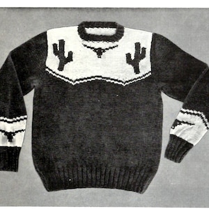 Prairie Cactus Sweater Knitting PATTERN Western Cowboy Pullover size children 12 PDF instant download