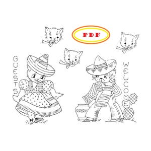 Vintage Hand Embroidery designs - Kittens n Puppies Cats & Dogs of other Country&#39;s for Baby n Children&#39;s  Clothing Printable PDF Download