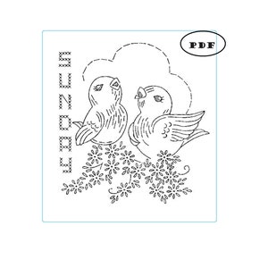 Embroidery Days of the Week Birds 759 in a DIGITAL PDF file - Monday thru Sunday - for Tea Towels - Vintage / Retro designs