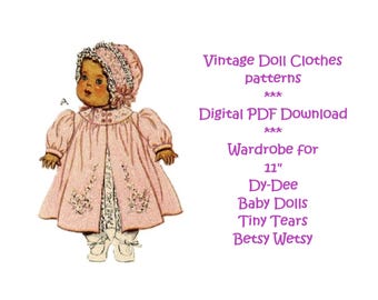 Antique Doll clothes patterns for 11" Baby Dolls - Digital PDF Download - Dress your Dy-Dee, Betsy Wetsy or Tiny Tears - Gift for Collector