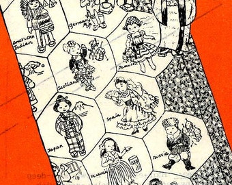Vintage Hand Embroidery Quilt PATTERN PDF Instant Download File for Design 715 Dolls of the Nations Quilt taken from 1950s