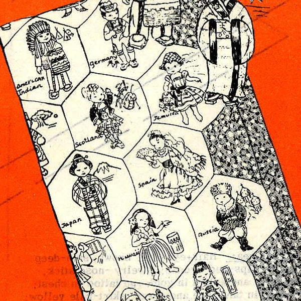 Vintage Hand Embroidery Quilt PATTERN PDF Instant Download File for Design 715 Dolls of the Nations Quilt taken from 1950s