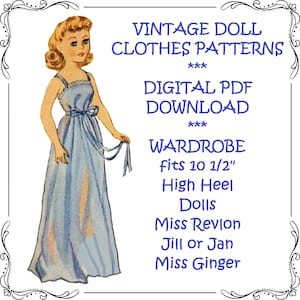 Jan or Jill Doll Clothes pattern fits 10 1/2&quot; Miss Revlon or Miss Ginger High Heel Fashion dolls, Digital PDF Download, Doll Collector gift