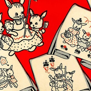 Superior 135 Busy Bunnies for Kitchen Towels 1940&#39;s Digital Hand Embroidery PDF instant download