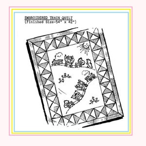 Baby Quilt Pattern 133 Train with Bears Bunnies Kittens Flowers & Sunshine Block Border Digital Hand Embroidery Vintage 40s Kate Marchbanks