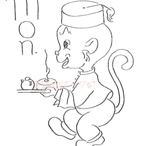Digital Vintage Hand Embroidery PATTERN 3593 Days of the Week Monkeys for Tea Towles 60s PDF instant download