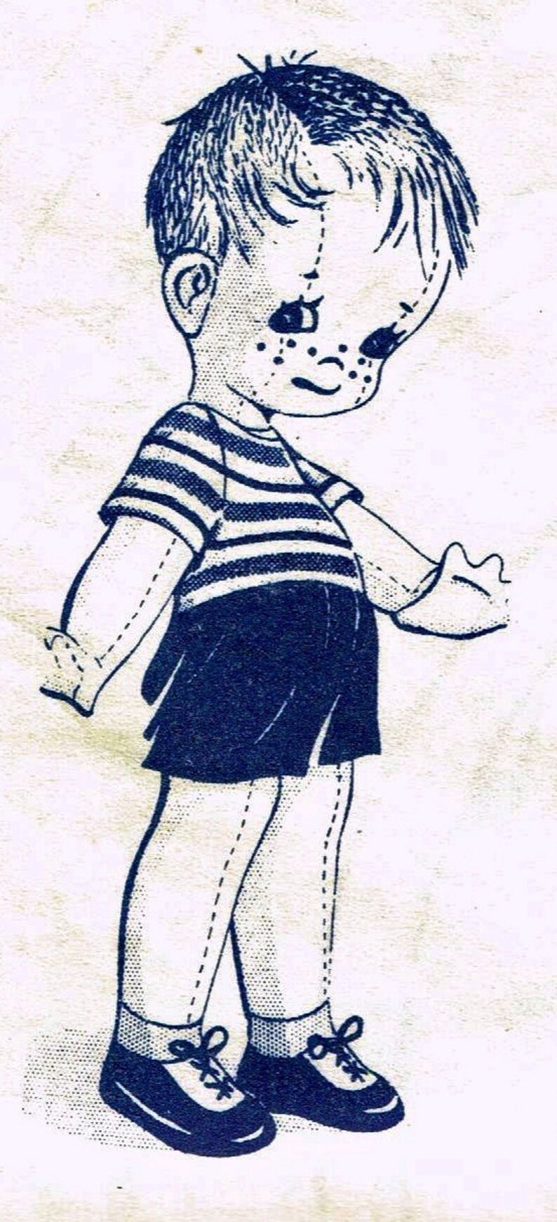 Stuffed Toy PATTERN 7106 Vintage 24 Jointed Boy Doll Pattern with Shorts /& Top