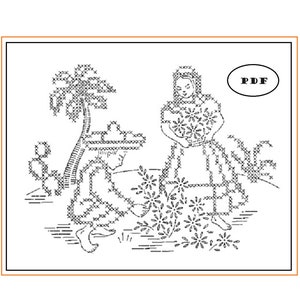Retro Embroidery pattern 7340 Mexican Men & Women in Cross Stitch in a DIGITAL - PDF file for Dish Towels Scarfs Cloths