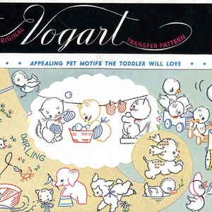 Vintage Hand Embroidery 199 Pets for Baby Kitten Lamb Puppy Elephant 1950&#39;s Digital PDF Format Instant Download emailed 2U