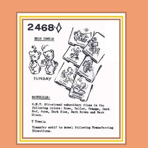 Busy Bears for Days of the Week Kitchen Dish Towels 2468 Digital PDF ...