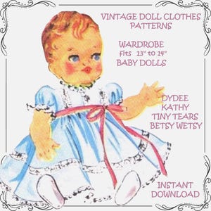 Mönster för dockkläder för 13" till 14" Betsy Wetsy Tiny Tears Kathy Dydee Barbara - Utskrivbar PDF-nedladdning