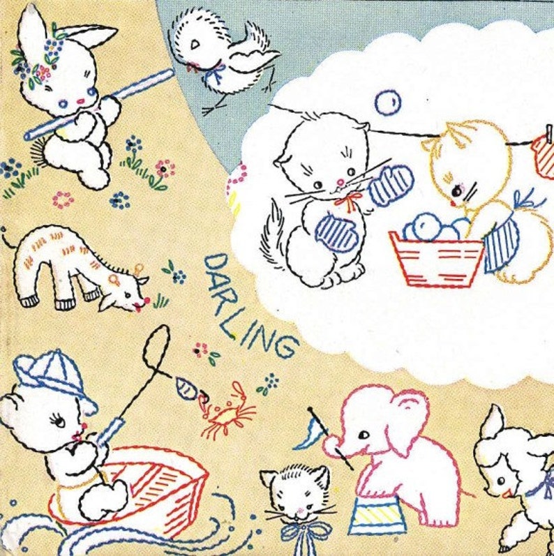 Vintage Hand Embroidery 199 Pets for Baby Kitten Lamb Puppy Elephant 1950's Digital PDF Format Instant Download emailed 2U image 3