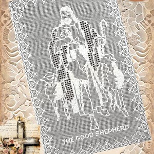 The Good Shepherd Crochet Pattern - Digital PDF Download for Vintage Wall Art - Finished size 18&quot; x 38&quot; - Heirloom Crochet Home Decor, Gift