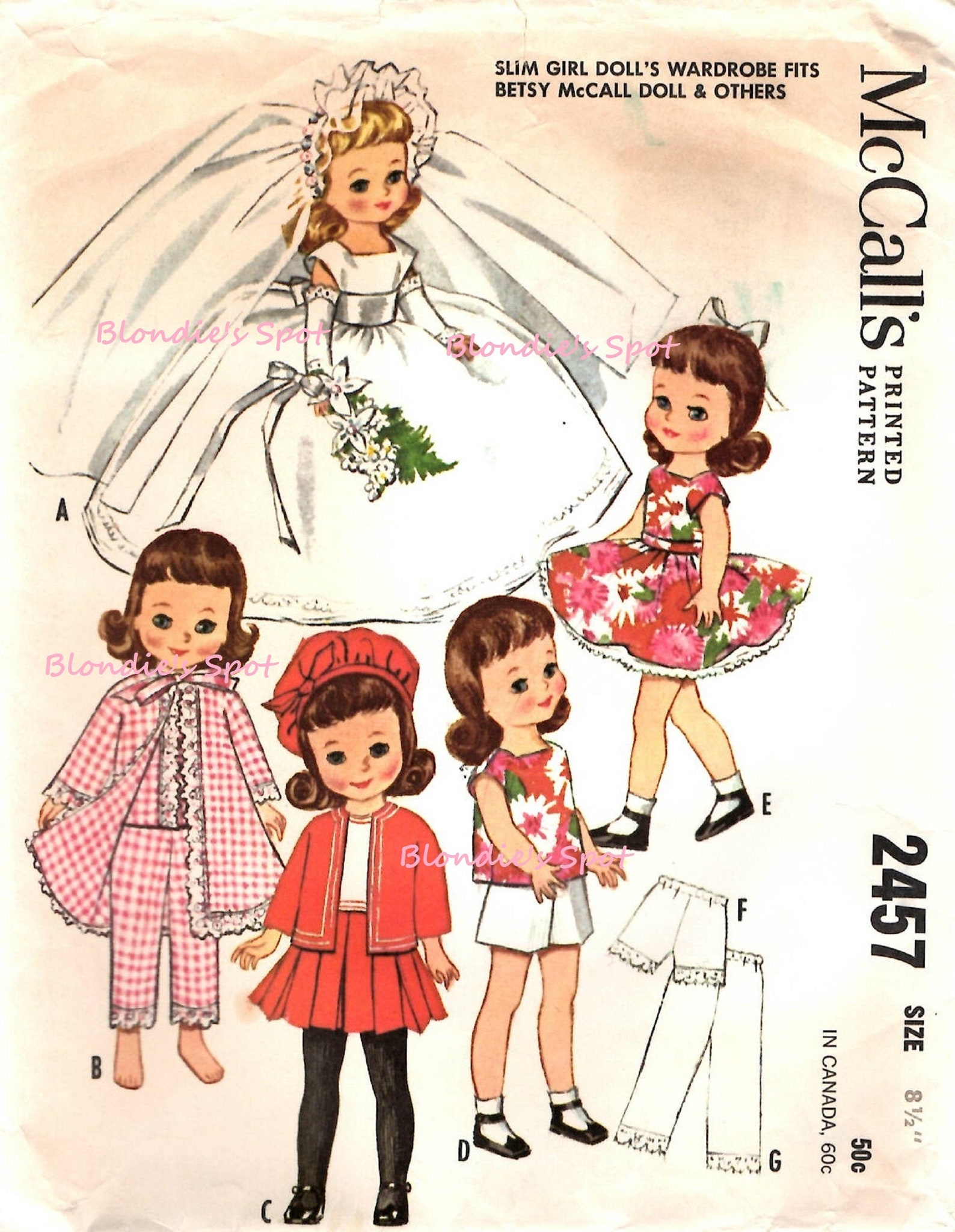 Vintage Doll Clothes PATTERN 2457 for 8 Betsy Mccall or Etsy