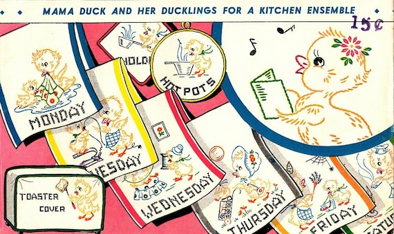 Mama Baby Duck for Days 251 of the Week Dish Towels a Digital Hand Embroidery pattern in Instant PDF Download