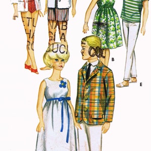 Digital Doll Clothing PATTERN 3316 Barbie Ken Midge Alan Annette Andy Gina Mitzi Kay Evening Gown Sports Suit Matching Swim Suits Covers