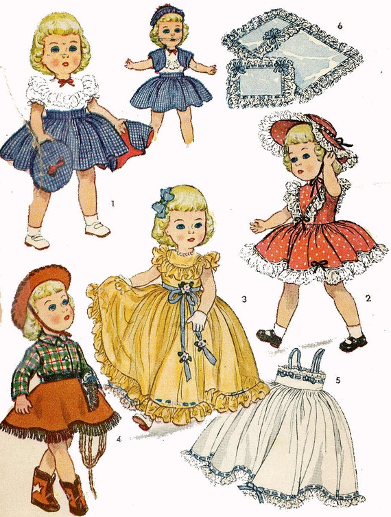 Vintage Doll Pattern Dress Cowgirl ~ 16/" 15/" Toni Sweet Sue Miss Revlon
