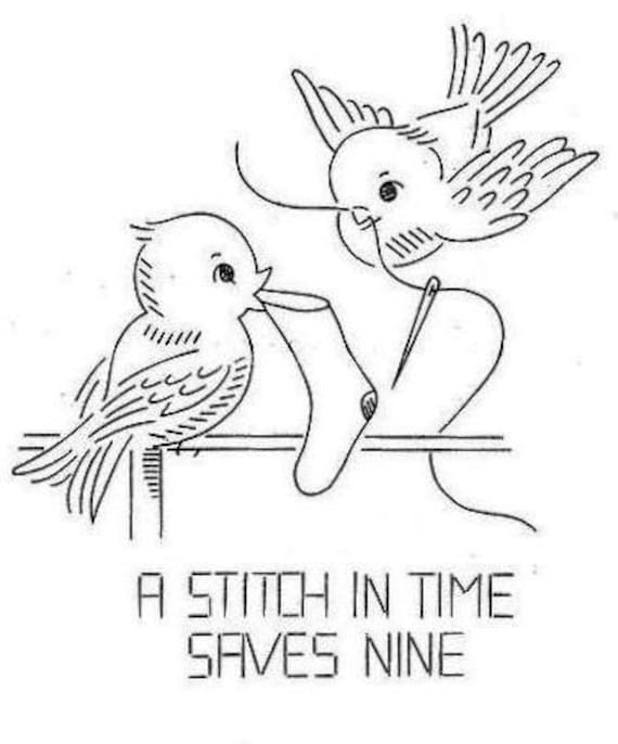 Old Hand Embroidery Pattern 7140 Birds With Words of Wisdom