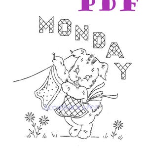 Vintage Hand Embroidery 104 Busy Pups for Days of the Week Dish Towels Dogs Puppies Dish Towels Tea Towels - PDF Printable Download