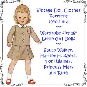 Toni Walker 16&quot; Doll Clothes Patterns - PDF Download for Handmade Gifts, Mary Hartline, Harriet H. Ayers, Saucy Walker, Ruth, Doll Collector