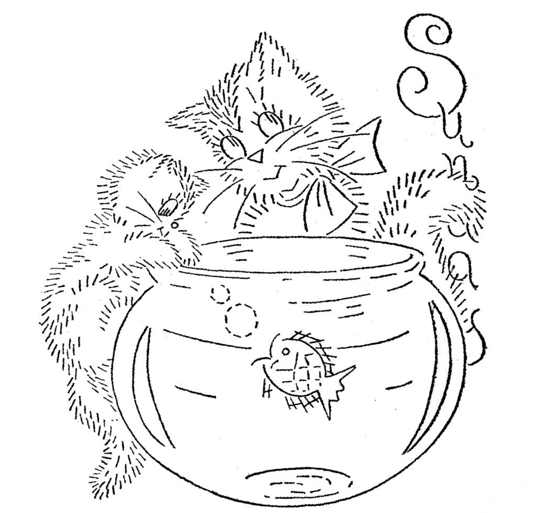 Vintage Hand Embroidery PATTERN PDF File Kittens for Days of Etsy