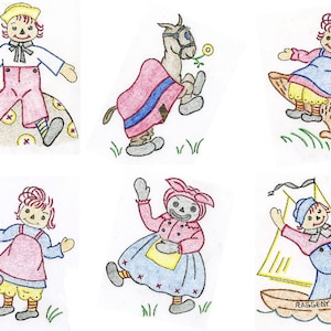 PATTERN 1063 Raggedy Ann and Andy for a Quilt Vintage Hand Embroidery of the 1940's in PDF Instant Download image 1