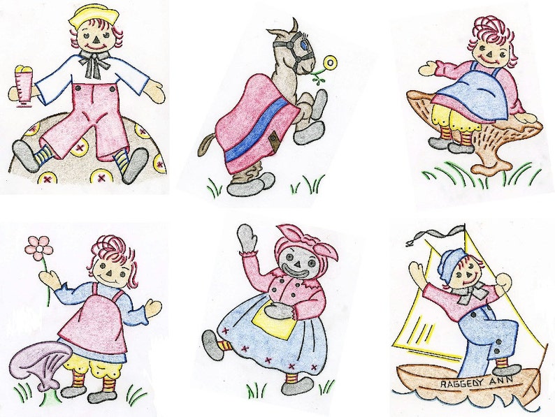 PATTERN 1063 Raggedy Ann and Andy for a Quilt Vintage Hand Embroidery of the 1940's in PDF Instant Download image 1