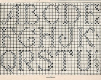 Crochet Initials in Filet Crochet PATTERN 5009 taken from a 1950s Workbasket Initials for Monogramed Linens changed to PDF instant download