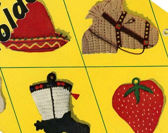 1950s Crochet PATTERNS 15 Potholders in PDF format instant download Cowboy Boot Horse