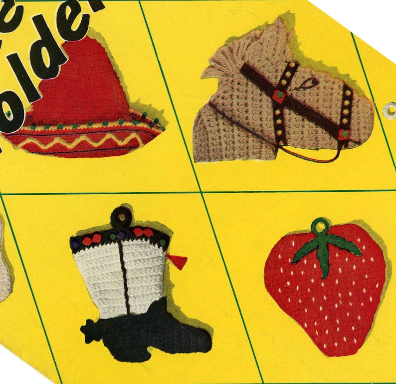 1950s Crochet PATTERNS 15 Potholders in PDF format instant download Cowboy Boot Horse image 1