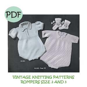 Knitting Pattern Infant Romper- Baby Boys or Girls size 2 and 3 - Digital PDF Download - Gift for Baby Shower - FREE How to Knit 1950s