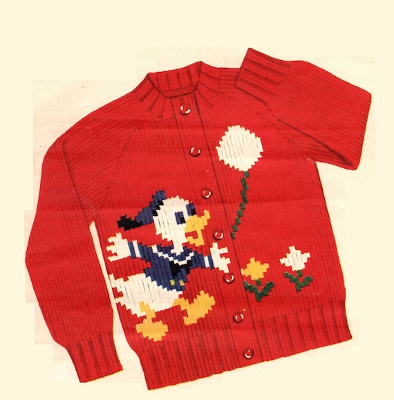 Donald Duck Knitting PATTERN 417 for Boy Girls Cardigan and