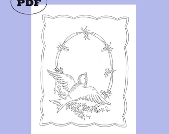 Vintage / Retro Handstickerei Muster 2-944 Vanity Set & Handschuh Stickmuster für Damen in einer PDF-Datei - Vanity Set besteht aus Bänder Blumen Vögel